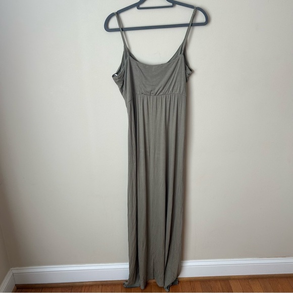 Lulus Watch The Sunset Washed Olive Green Slit Maxi Dress Women’s Size Large - Picture 4 of 6